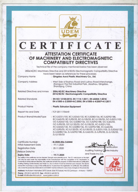 China QINGDAO AORUI PLASTIC MACHINERY CO.,LTD1 Certification